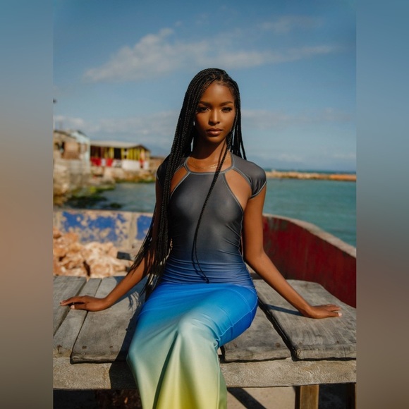 Sammy B. Alexis Ombre Maxi Dress Blue/Yellow | Size S NWT - Picture 1 of 12